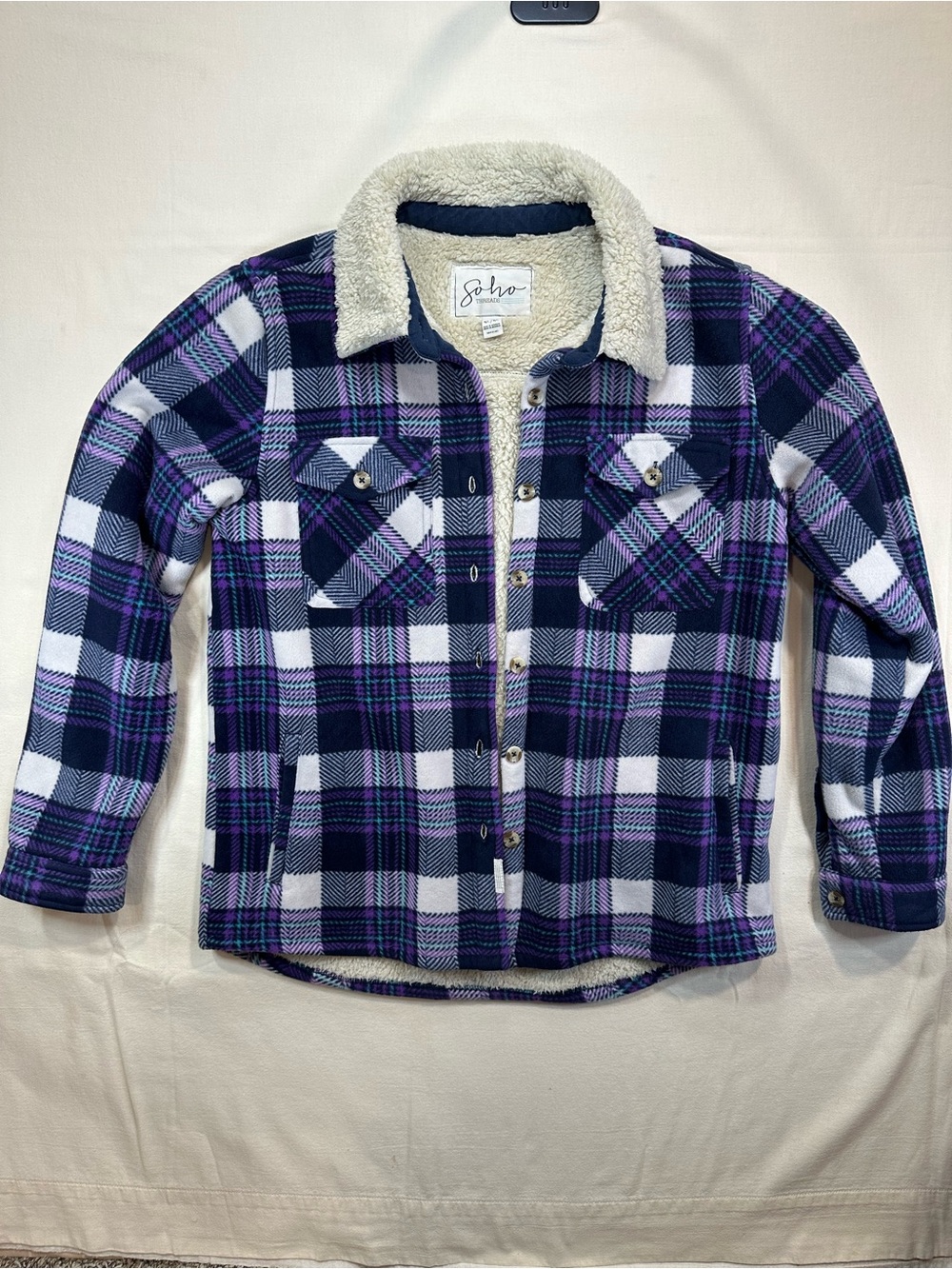 Soho Threads Plaid Sherpa-Lined Fleece Shirt Jacket Shacket - Like New - Size M